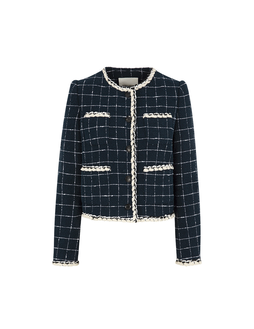 BORA AKSU Crew-Neck Long-Sleeve Stripe-Checkbox Trim Cropped Jacket