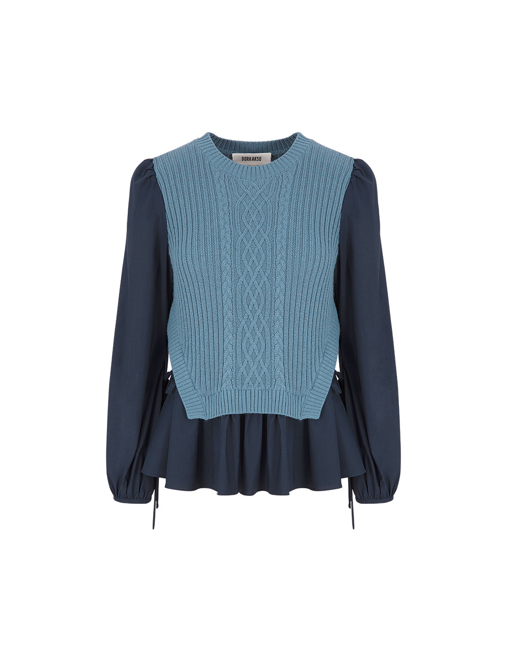 BORA AKSU Round-Neck Bubble Long Sleeve Patchwork Knit Top