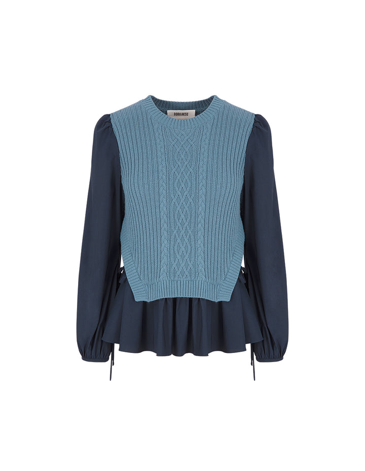 BORA AKSU Round-Neck Bubble Long Sleeve Patchwork Knit Top