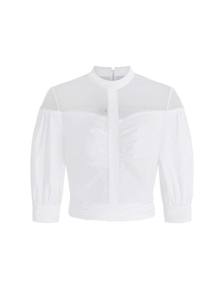 BORA AKSU Puff-Sleeved Mesh Pleated Top