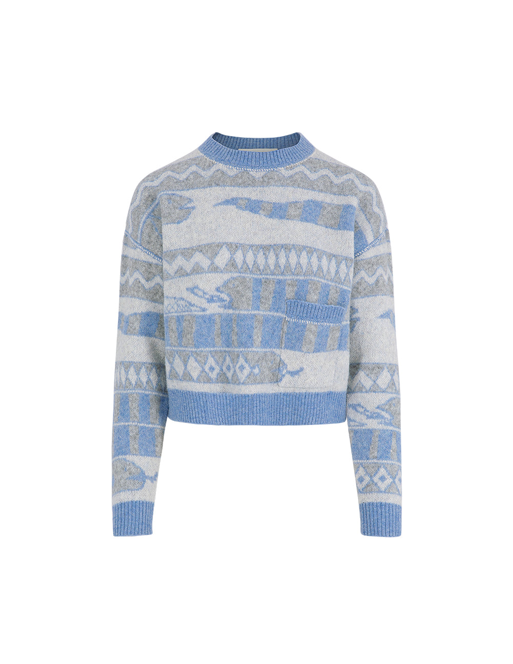 BORA AKSU Crew-Neck Drop-Sleeve Long-Sleeve Striped Loose Cropped Knitted Pullover