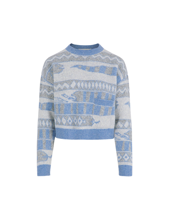 BORA AKSU Crew-Neck Drop-Sleeve Long-Sleeve Striped Loose Cropped Knitted Pullover