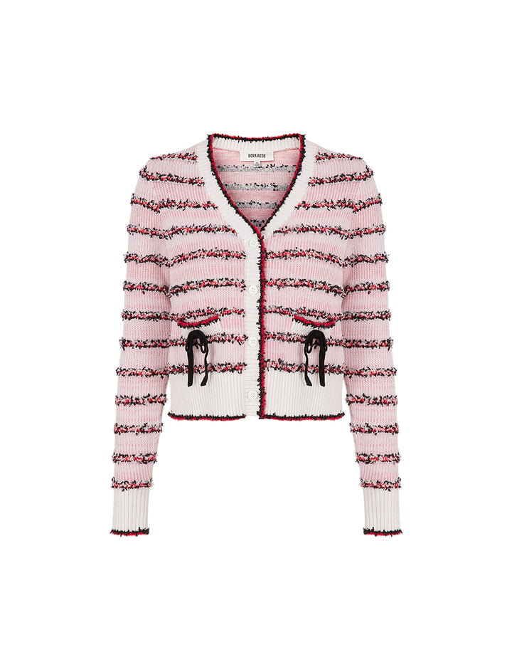 BORA AKSU Imitation Tweed V-Neck Mixed Color Knitted Cardigan