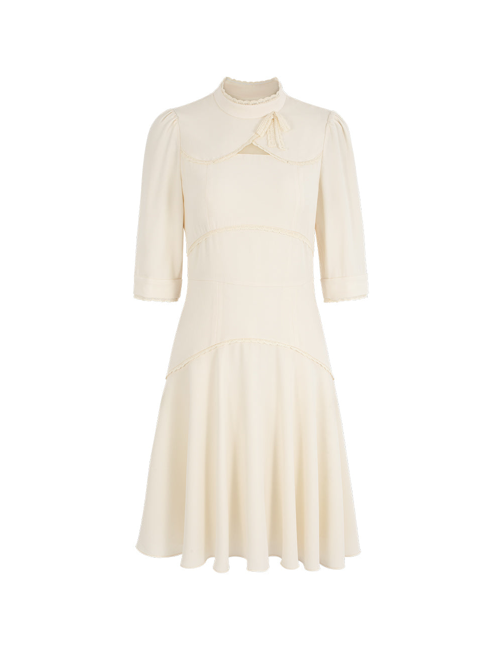 BORA AKSU Stand-Collar Puff Sleeve Ruffle-Trimmed Pleated Midi Dress