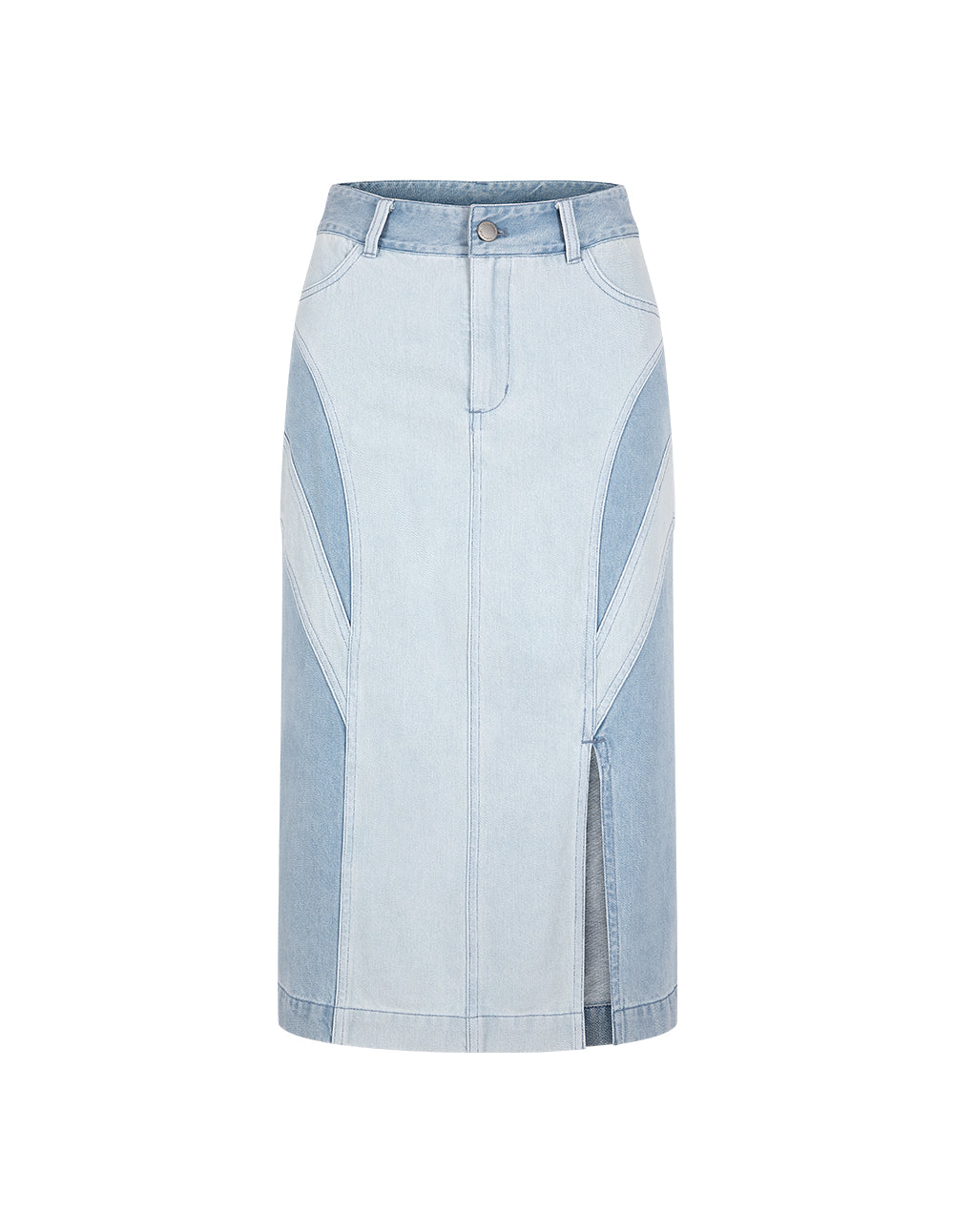 BORA AKSU Versatile Washed Blue Colour Block Slit Denim Skirt