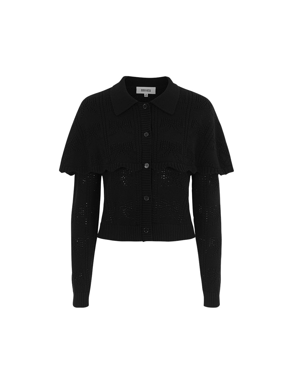 BORA AKSU Black Cape Patchwork Hollow Wool Double-Layer Knit Cardigan