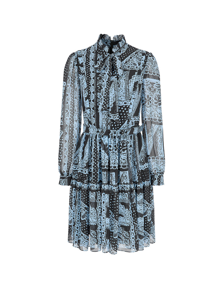 BORA AKSU Tie Neck Bubble Sleeve Print Midi Dress