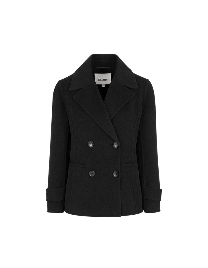 BORA AKSU Lapel Double-Breasted Waisted Wool Double-Faced Coat