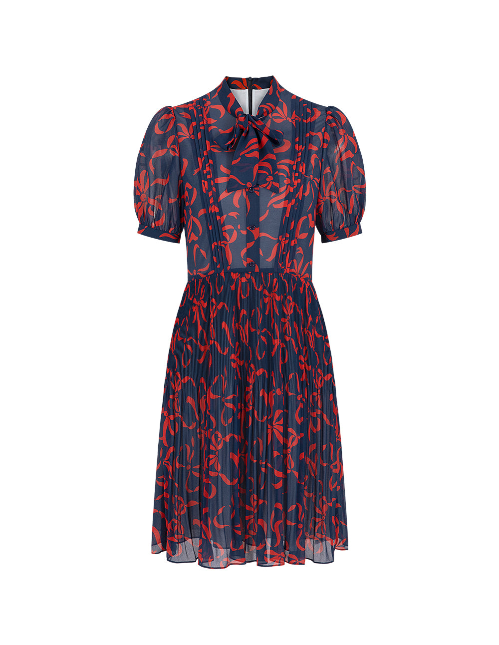 BORA AKSU French Float Neck Pleated Print Dress