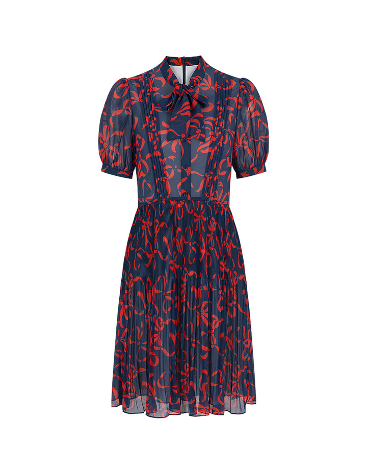 BORA AKSU French Float Neck Pleated Print Dress