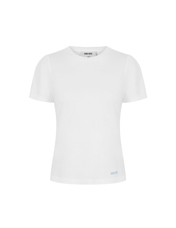 BORA AKSU Round-Neck Bubble Short-Sleeve Cotton White T-Shirt