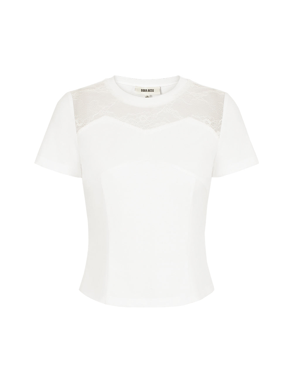 BORA AKSU Sheer Lace Round Neck Short Sleeve Tee