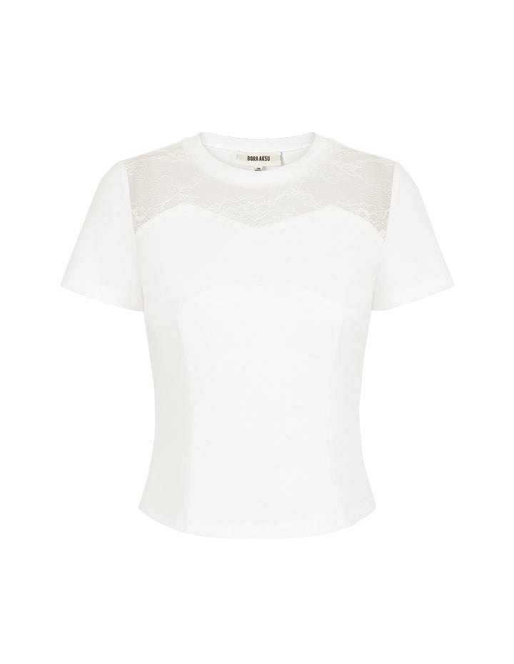 BORA AKSU Sheer Lace Round Neck Short Sleeve Tee