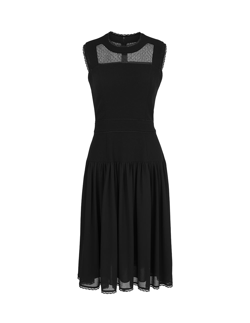 BORA AKSU Mesh Patchwork Lace Embellished Little Black Dress