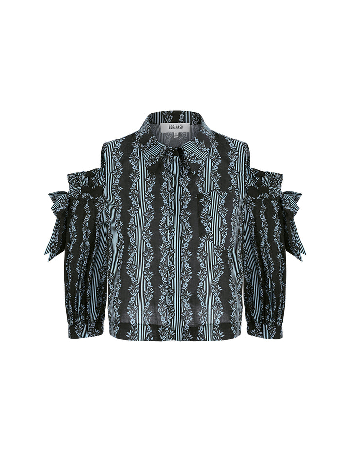 BORA AKSU Lapel Off-Shoulder Printed Shirt Top