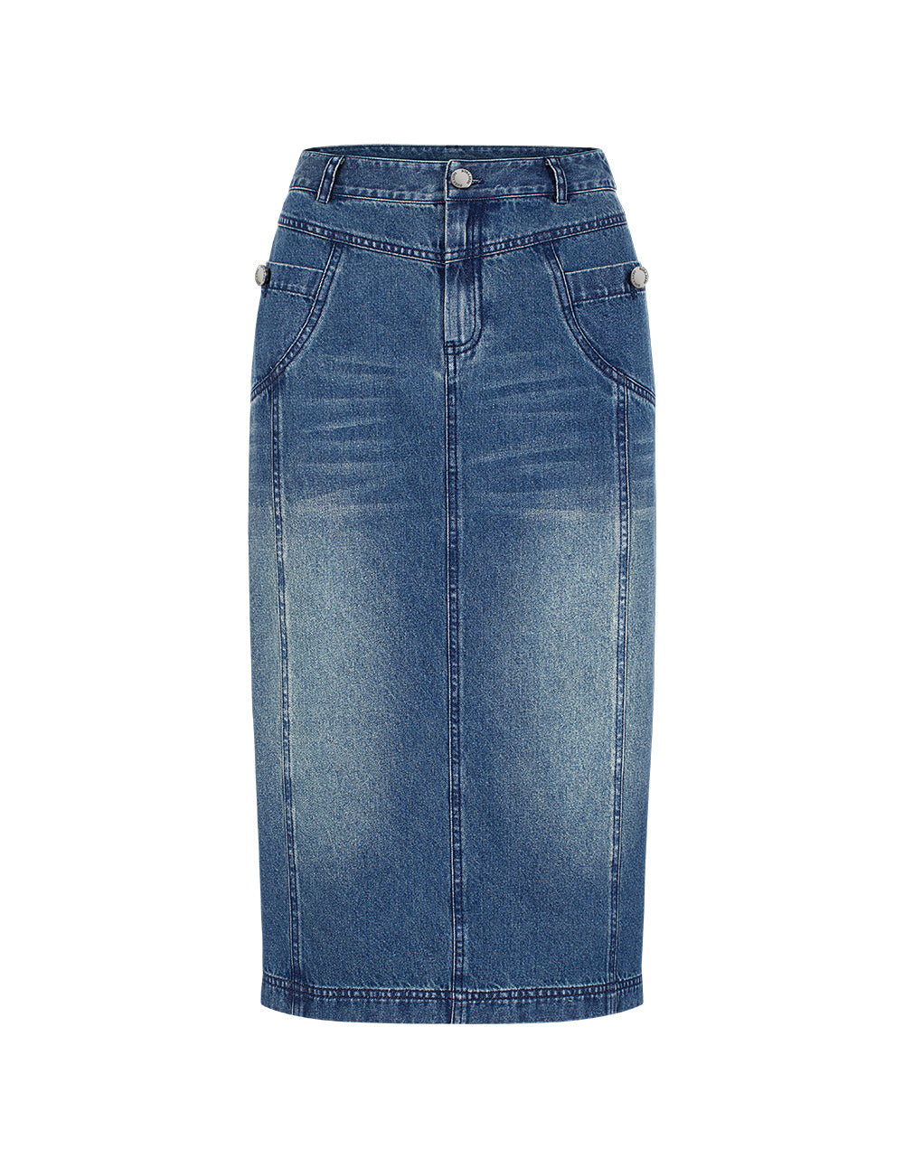 BORA AKSU Straight Leg Light Wash Knee-Length Denim Skirt