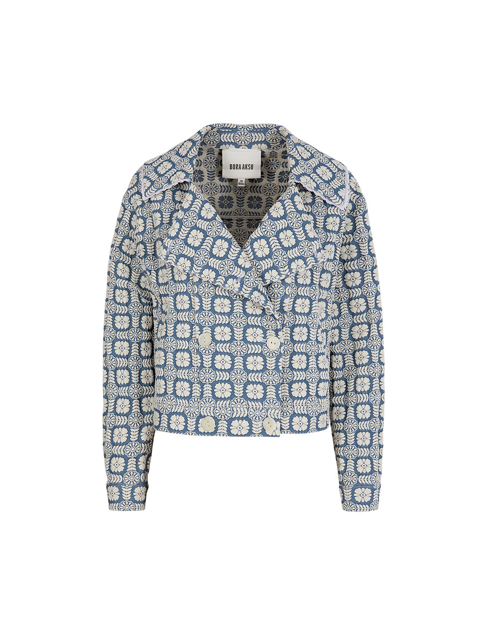 BORA AKSU Lace Lapel Embroidered Denim Jacket