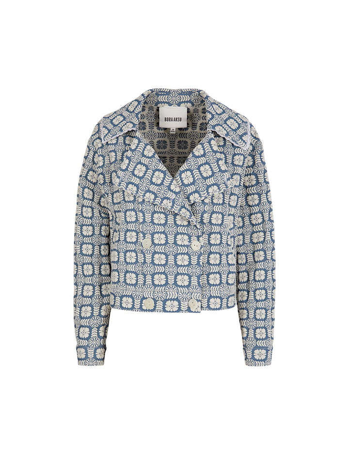 BORA AKSU Lace Lapel Embroidered Denim Jacket