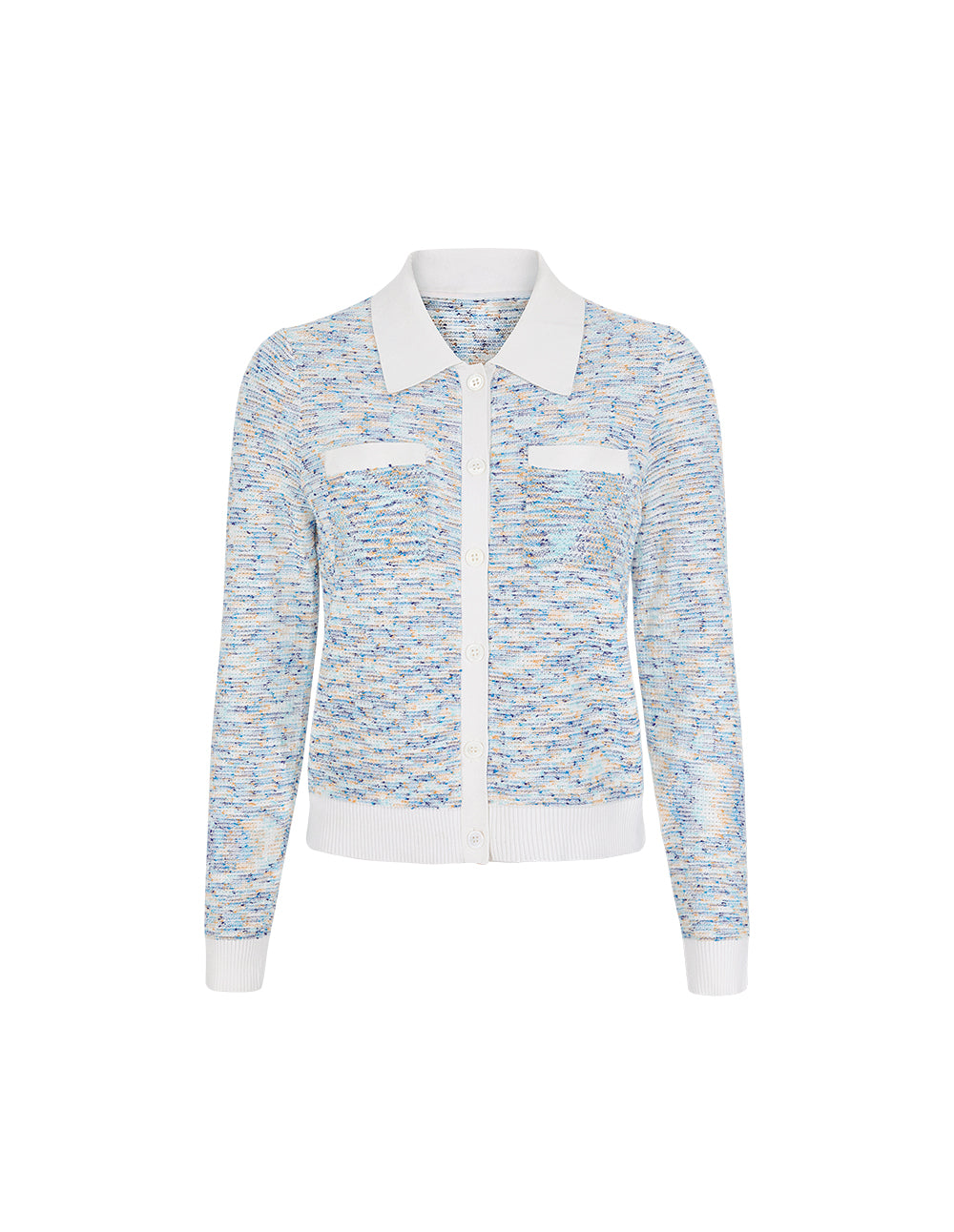 BORA AKSU Peter Pan Collar White Trim Long Sleeve Jacquard Cardigan