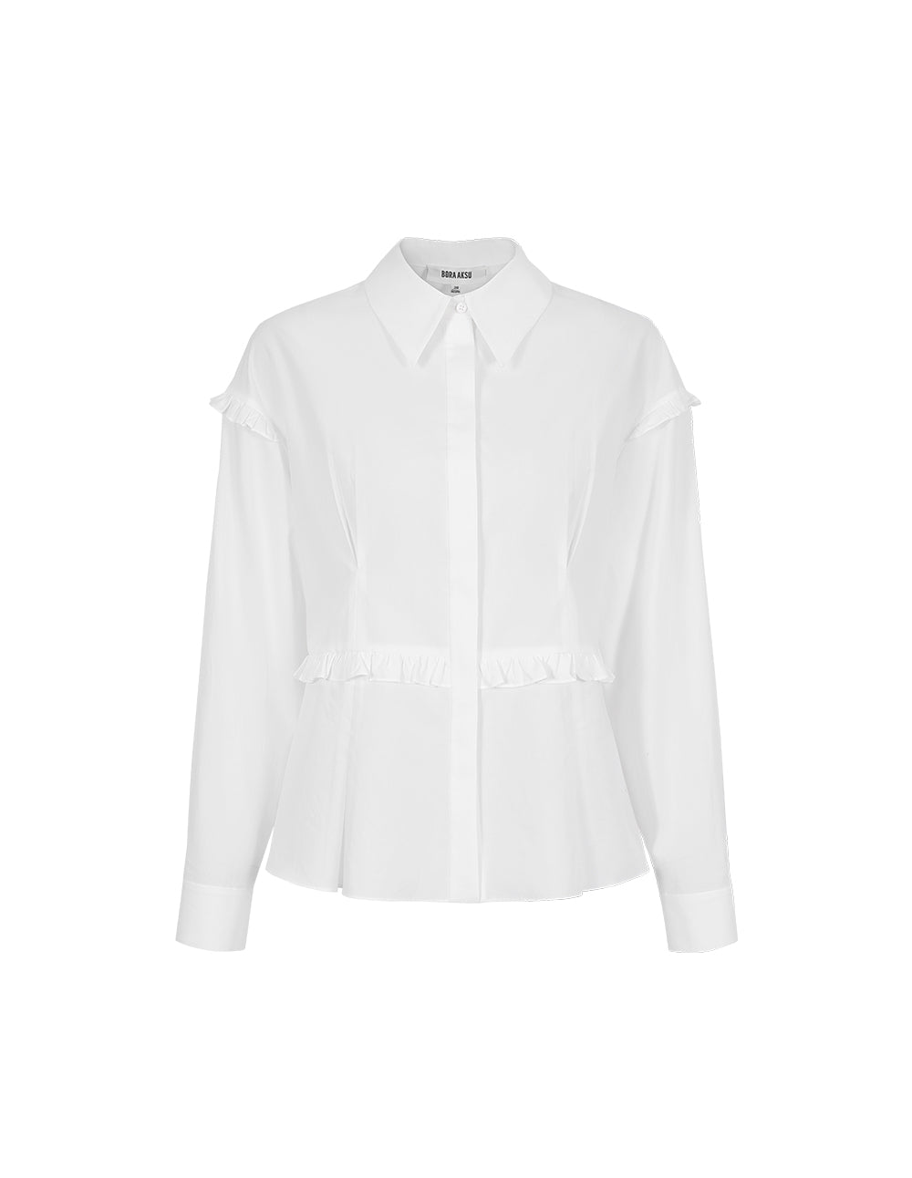 BORA AKSU Adjustable Ruffle-Trim White Cotton Long-Sleeve Blouse