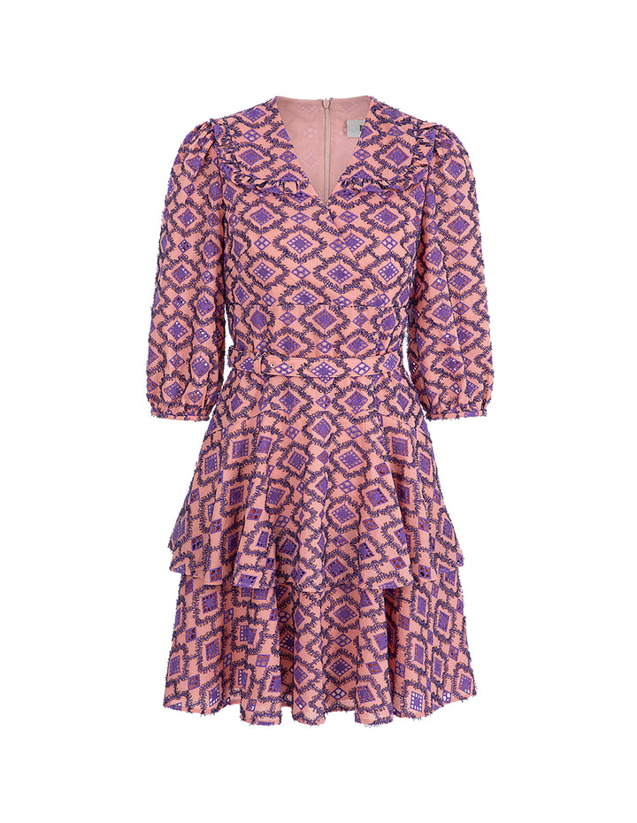 BORA AKSU Embroidered Geometric Tiered Dress