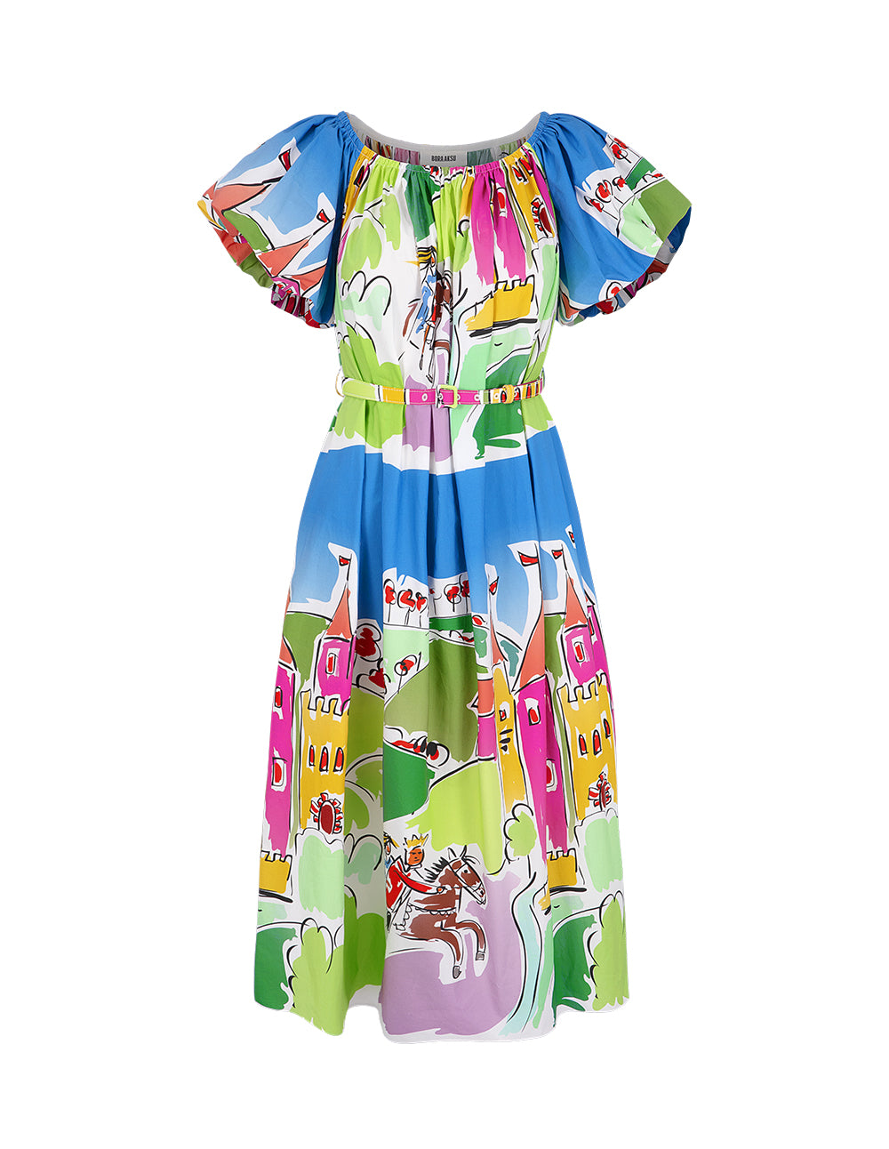 BORA AKSU Puff Sleeve Pleated Printed Dress