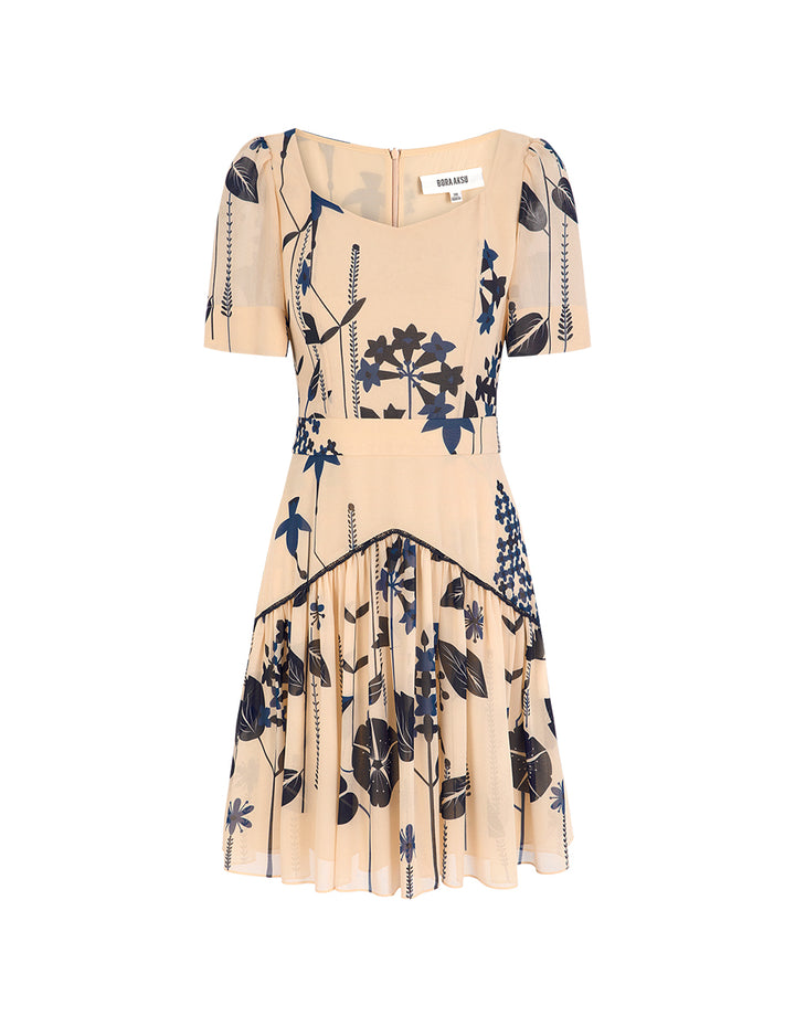 BORA AKSU Diamond Collar Printed Pleated Dress