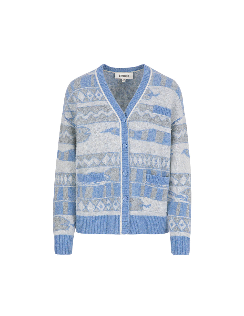 BORA AKSU V-Neck Dropped-Shoulder Long-Sleeve Striped Mid-Length Loose Knitted Cardigan