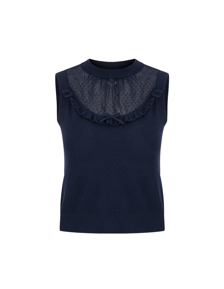 BORA AKSU Mesh Spliced Round Neck Knitted Vest