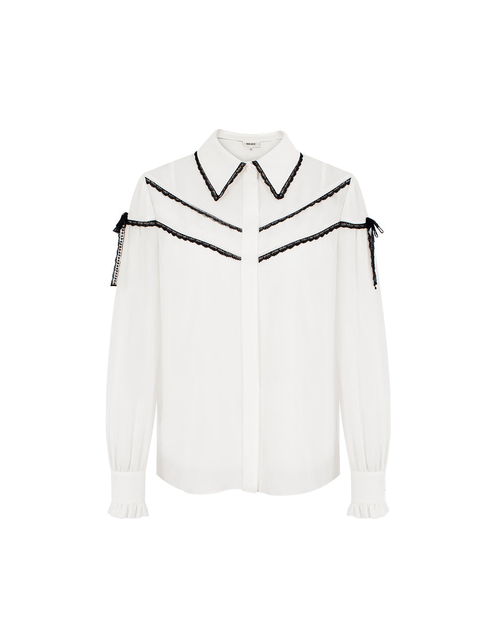BORA AKSU Lace Floral Trim Bubble Long Sleeve Blouse
