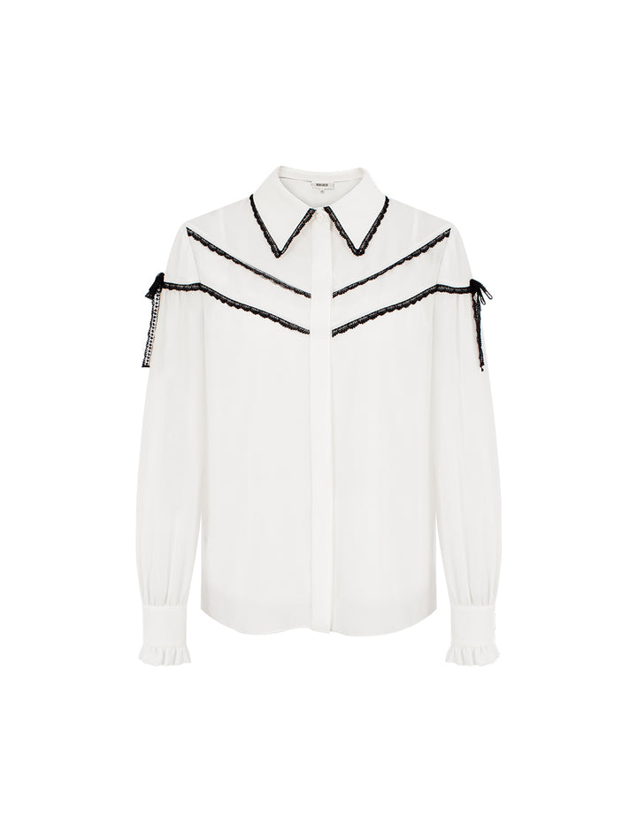BORA AKSU Lace Floral Trim Bubble Long Sleeve Blouse