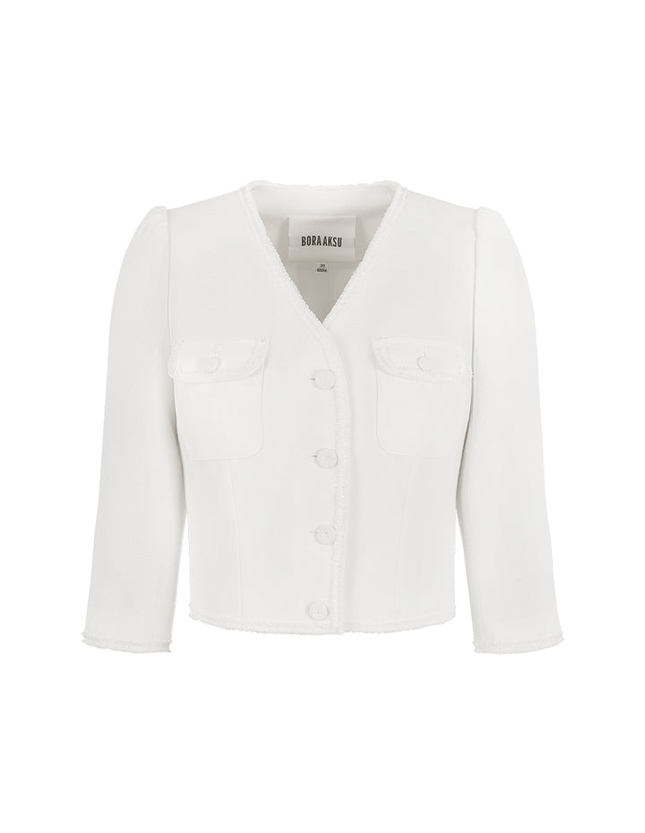 BORA AKSU Runwway Style French Puff Sleeve V-Neck Blazer