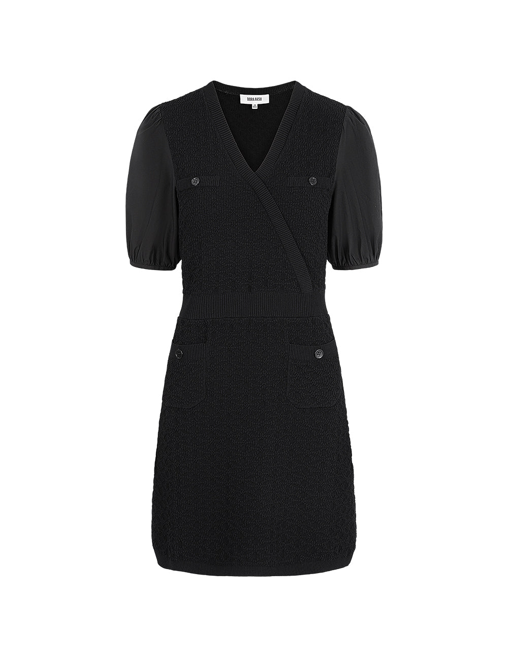 BORA AKSU Simple Puff Sleeve V-Neck Little Black Dress