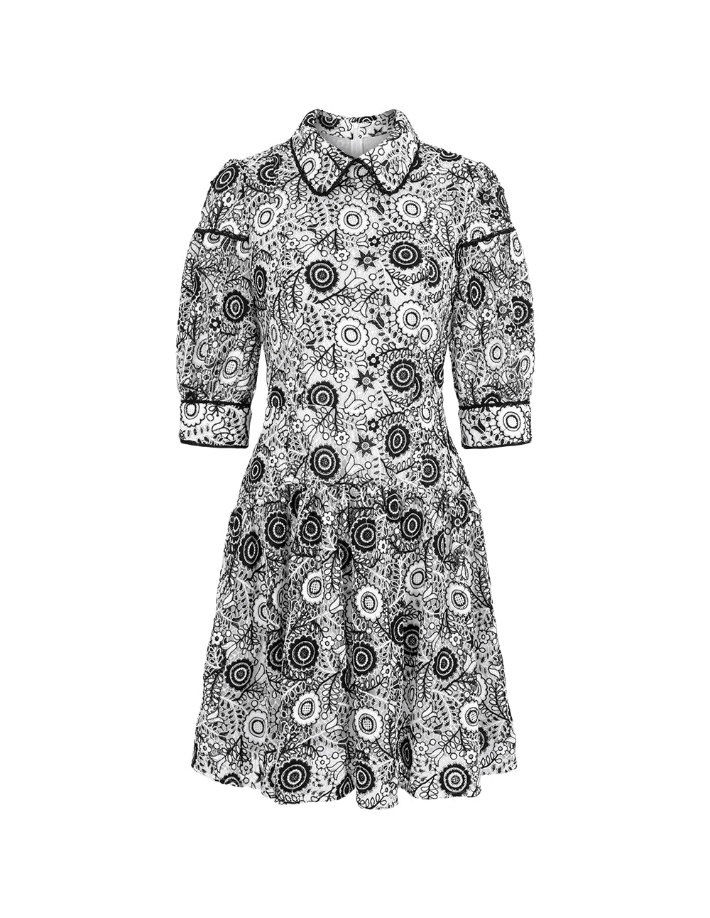 BORA AKSU Retro Puff Sleeve Black And White Lace Dress