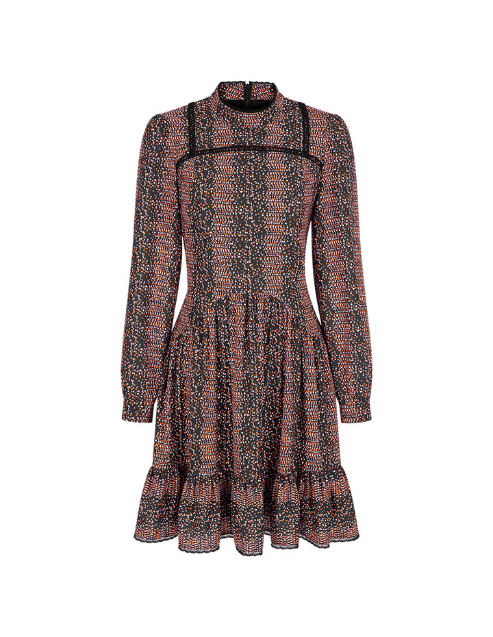 BORA AKSU Puff sleeves stand collar printed flare dress