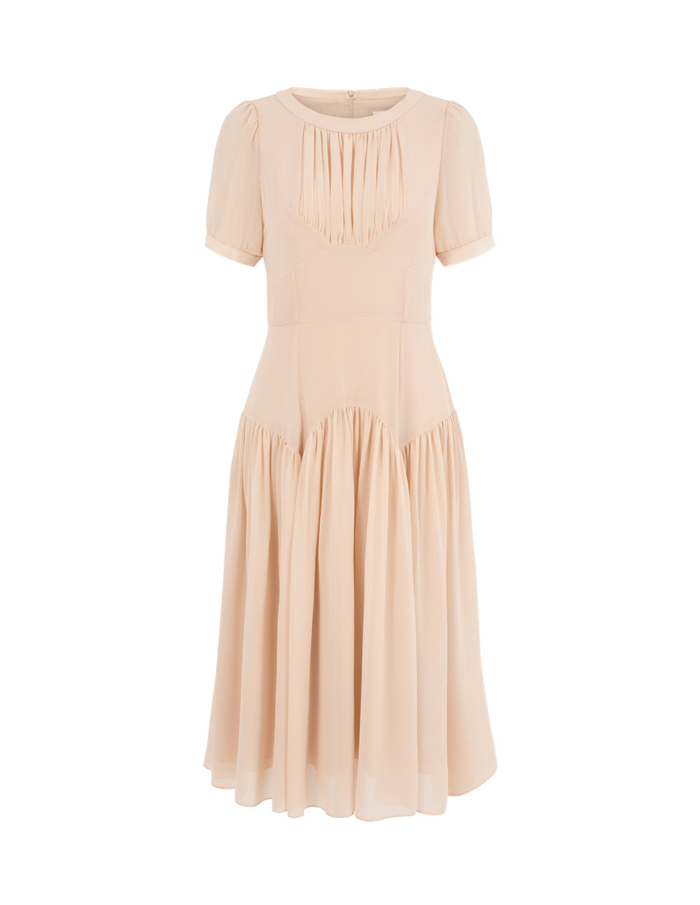 BORA AKSU Round-Neck Puff Short-Sleeve Pin-Tuck Empire-Waist Pleated Tulle Midi Dress