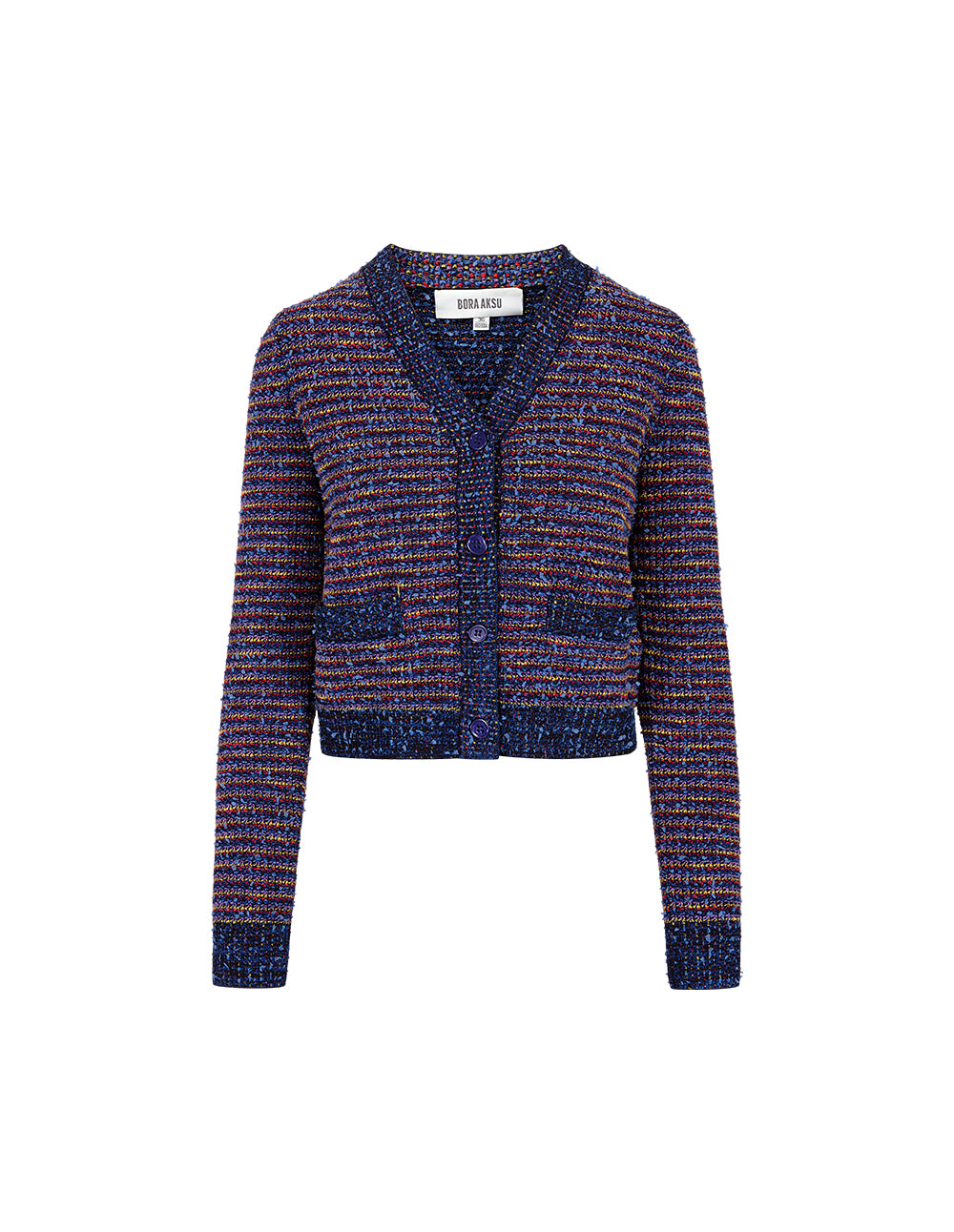 BORA AKSU Imitation Tweed Small Fragrant V-Neck Mixed Color Knitted Cardigan