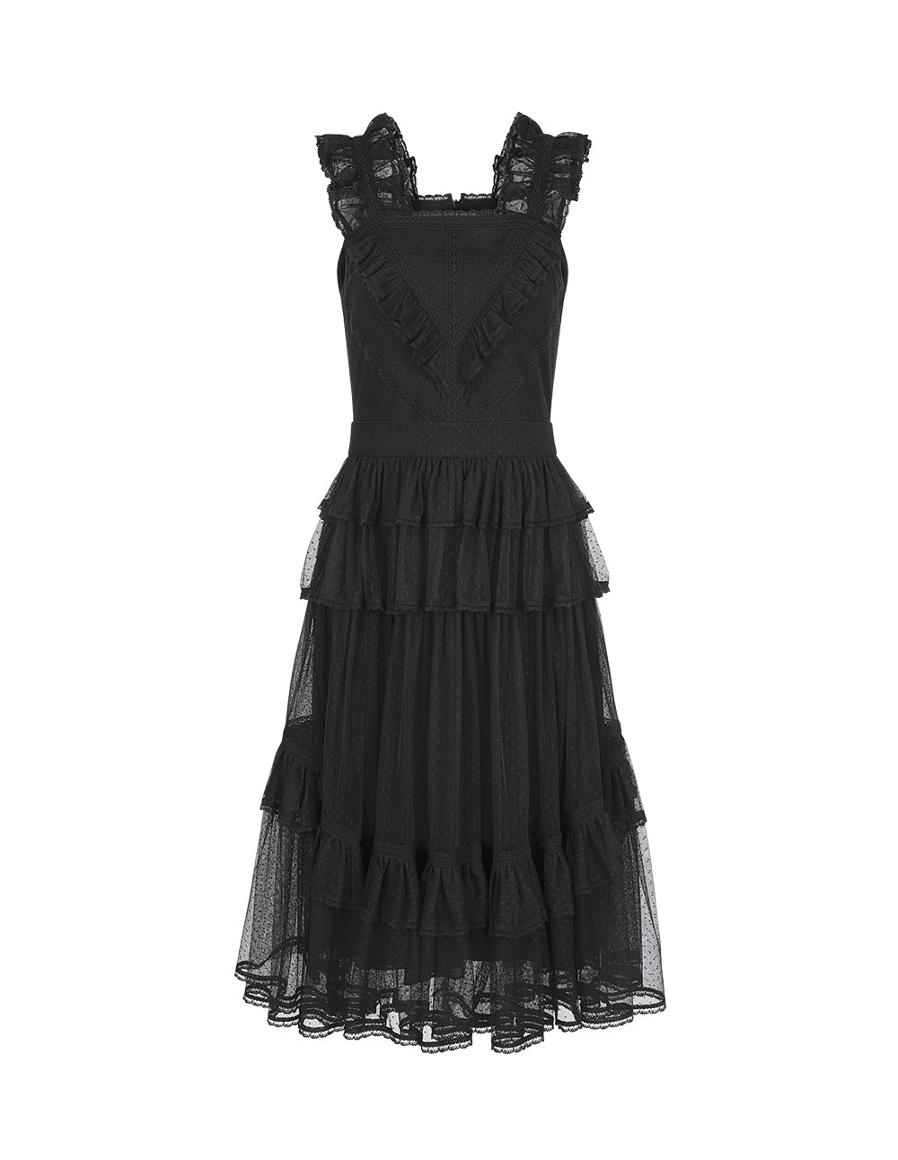 BORA AKSU Mesh Layered Ruffles Line Pleated Dress