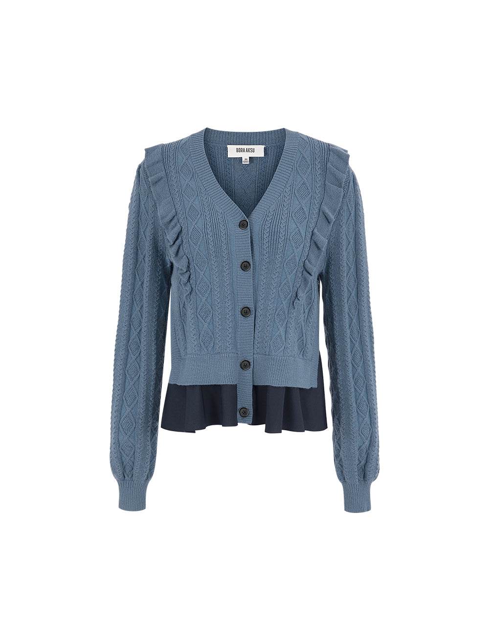 BORA AKSU Mock Two-Piece V-Neck Ruffle Knit Cardigan