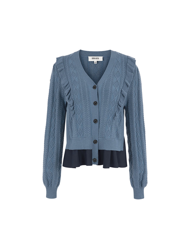 BORA AKSU Mock Two-Piece V-Neck Ruffle Knit Cardigan