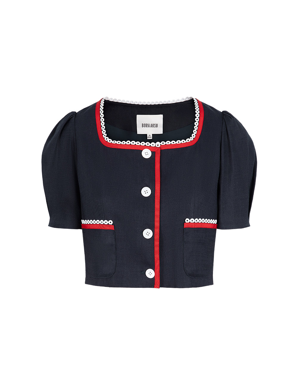 BORA AKSU Square Collar Lace Colour Block Short Coat