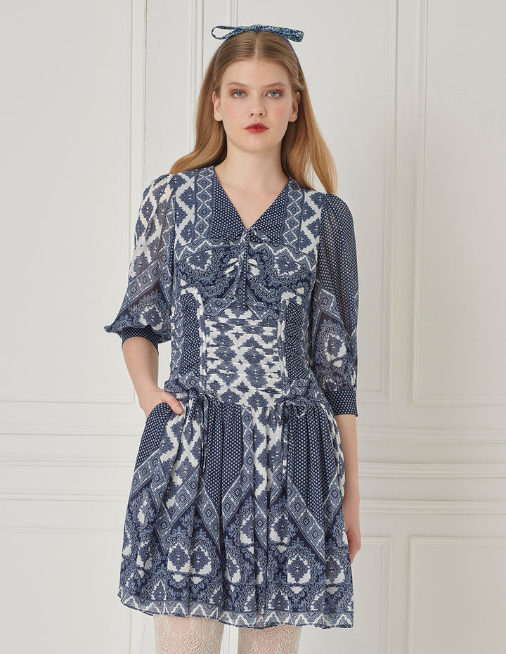 BORA AKSU Puff Sleeve V-Neck Print Dress