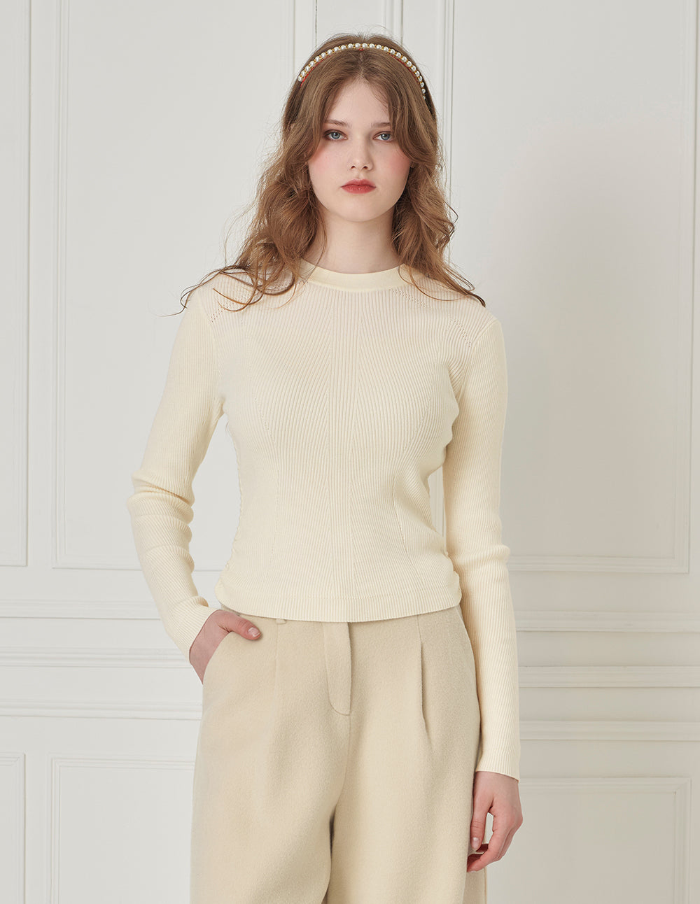 BORA AKSU Round-Neck Side-Drawstring Wool Rib Knit Base Layer