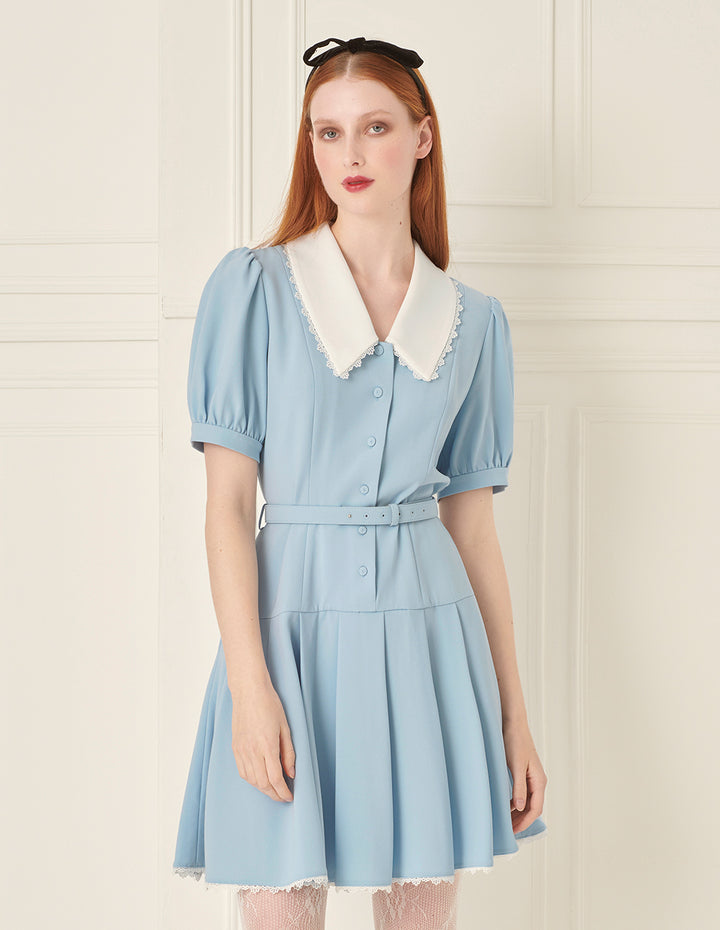 BORA AKSU Puff Sleeve Light Blue Slim Fit A-Line Dress
