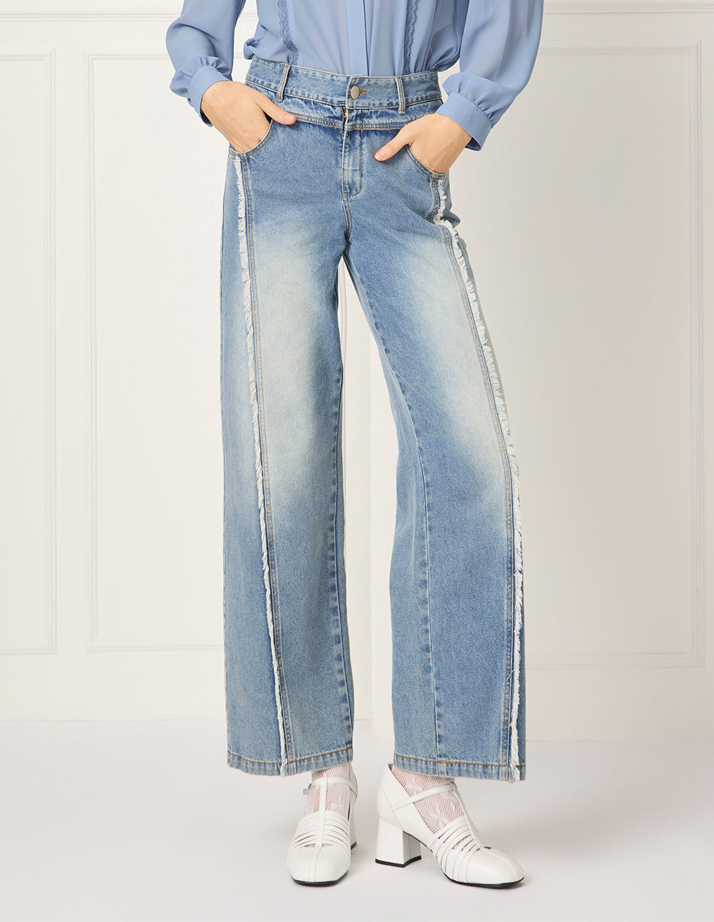 BORA AKSU Straight Wide Leg Denim Washed Jeans