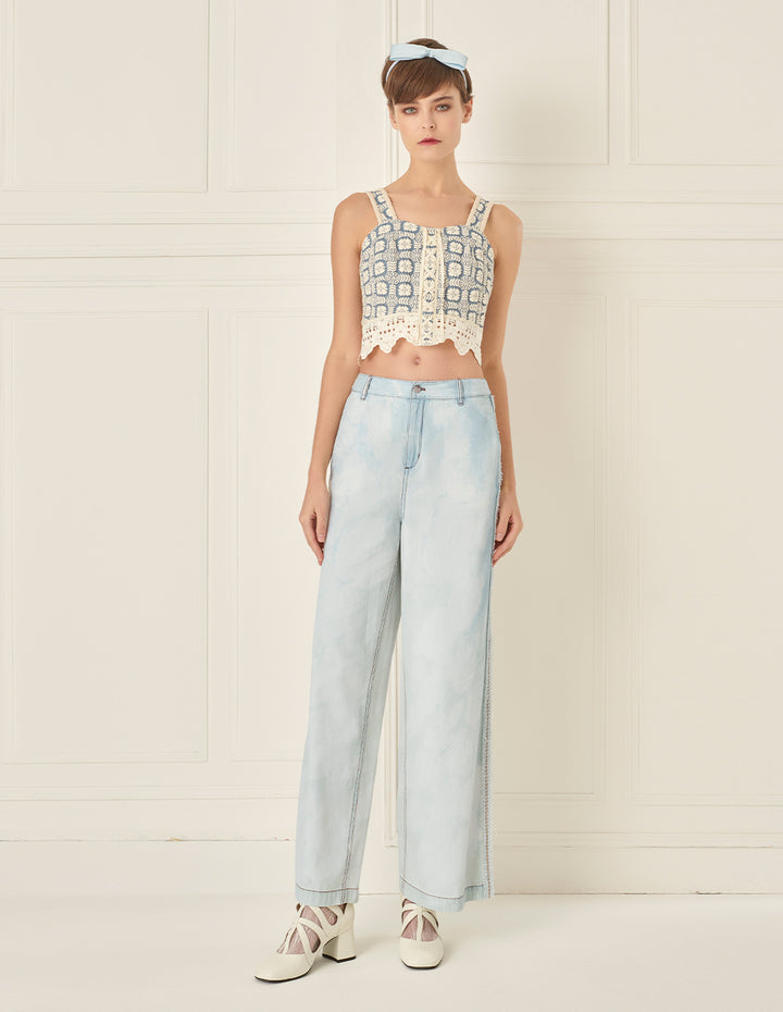 BORA AKSU Casual And Versatile White Washed Denim Wide-Leg Pants