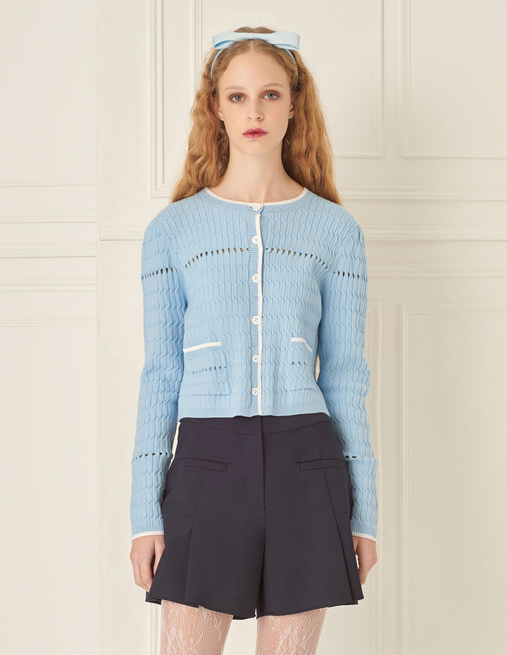 BORA AKSU Simple Round Neck Pick Holes Knitted Cardigan
