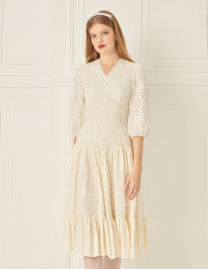 BORA AKSU Puff Sleeve V-Neck Lace Dress