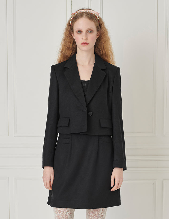 BORA AKSU Peaked Lapel Single Button Cropped Blazer