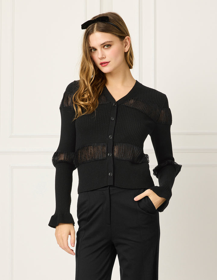 BORA AKSU V-Neck Jacquard Silk Patchwork Knit Cardigan